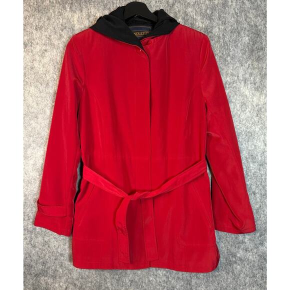 Pendleton Womens Polyester Red Belted Rain Jacket Small Hooded Waterproof EUC - Picture 1 of 9